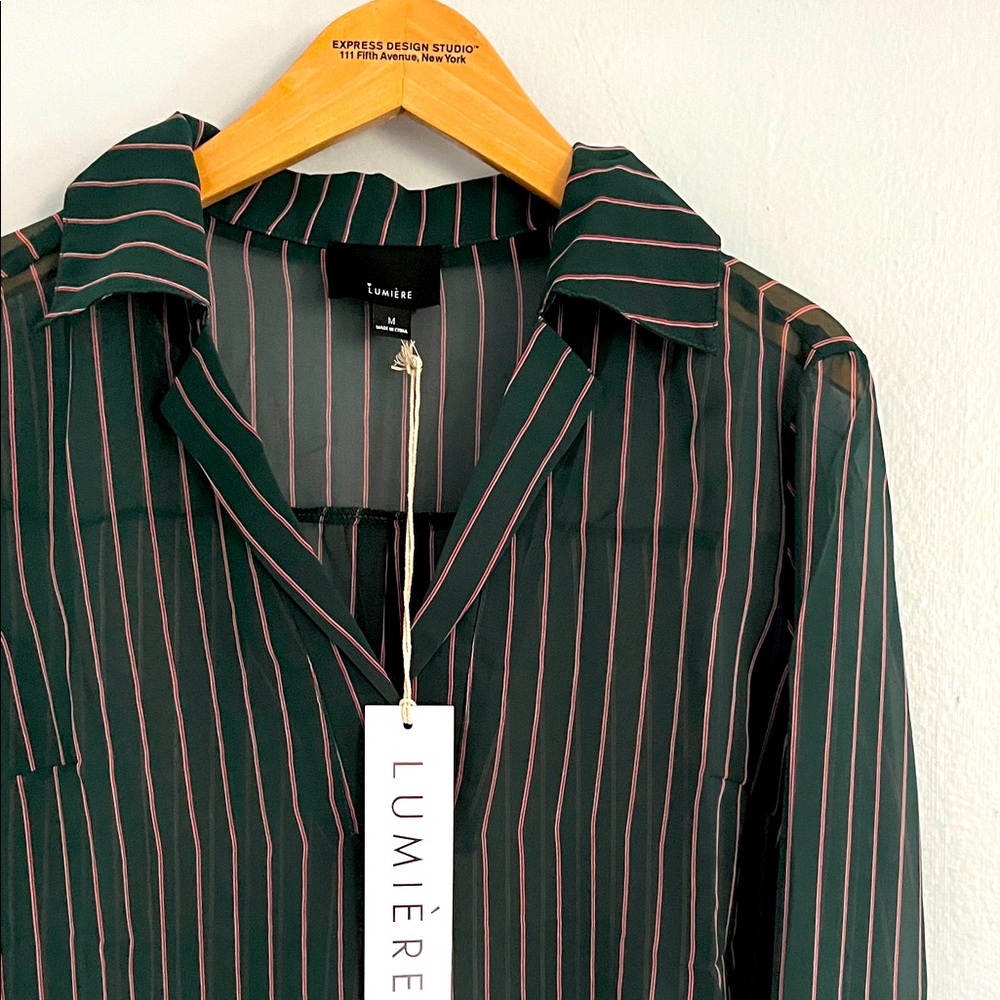 Nordstrom Sheer Striped Green Blouse